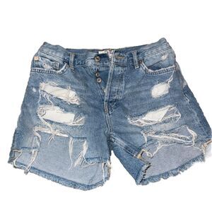 Free People Maggie Jean Shorts Distressed Sz 24 Mid Rise Cut Off Light Wash S10